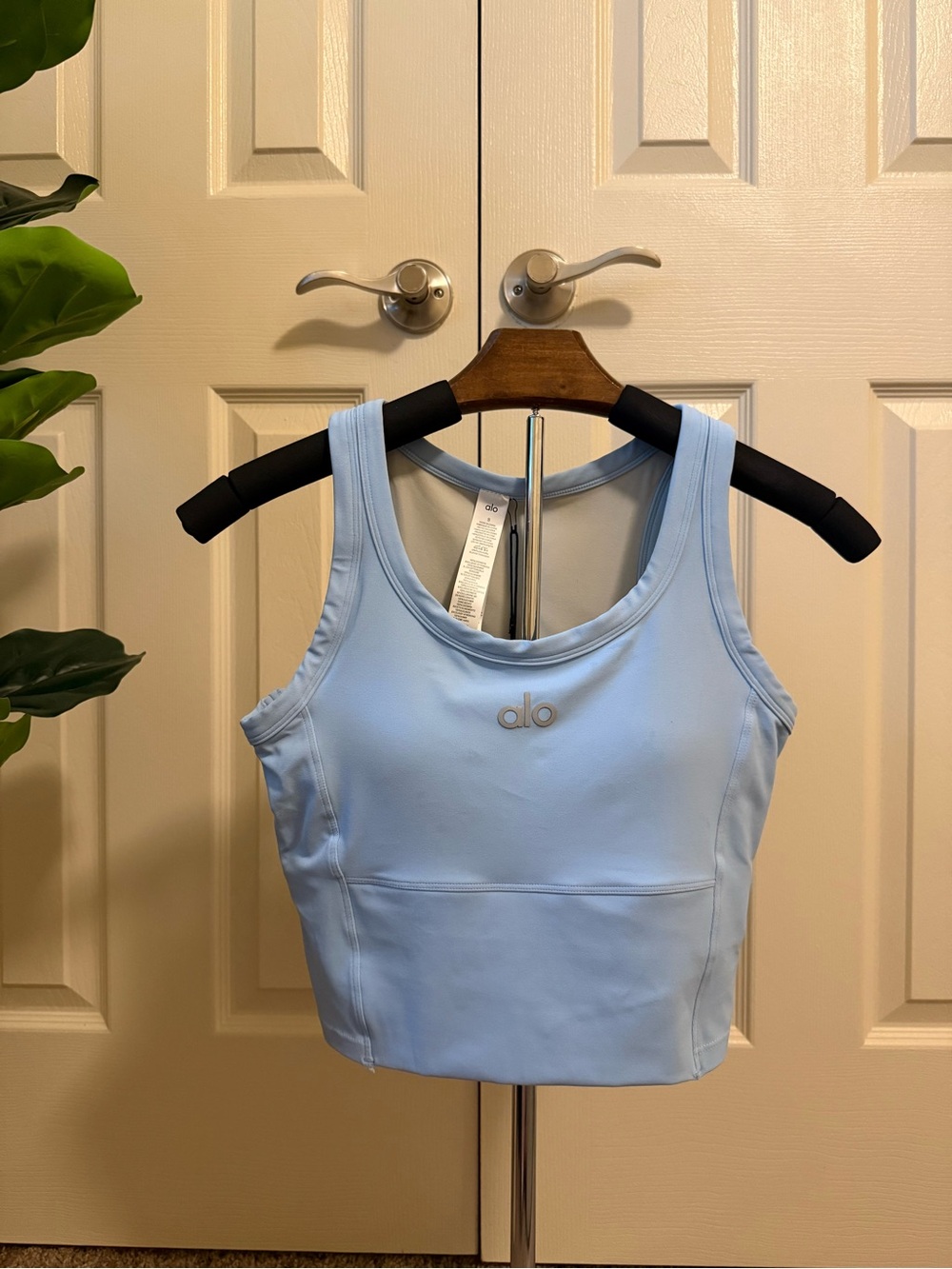 Alo Light Blue Cropped Tank Top with Built in Bra Small